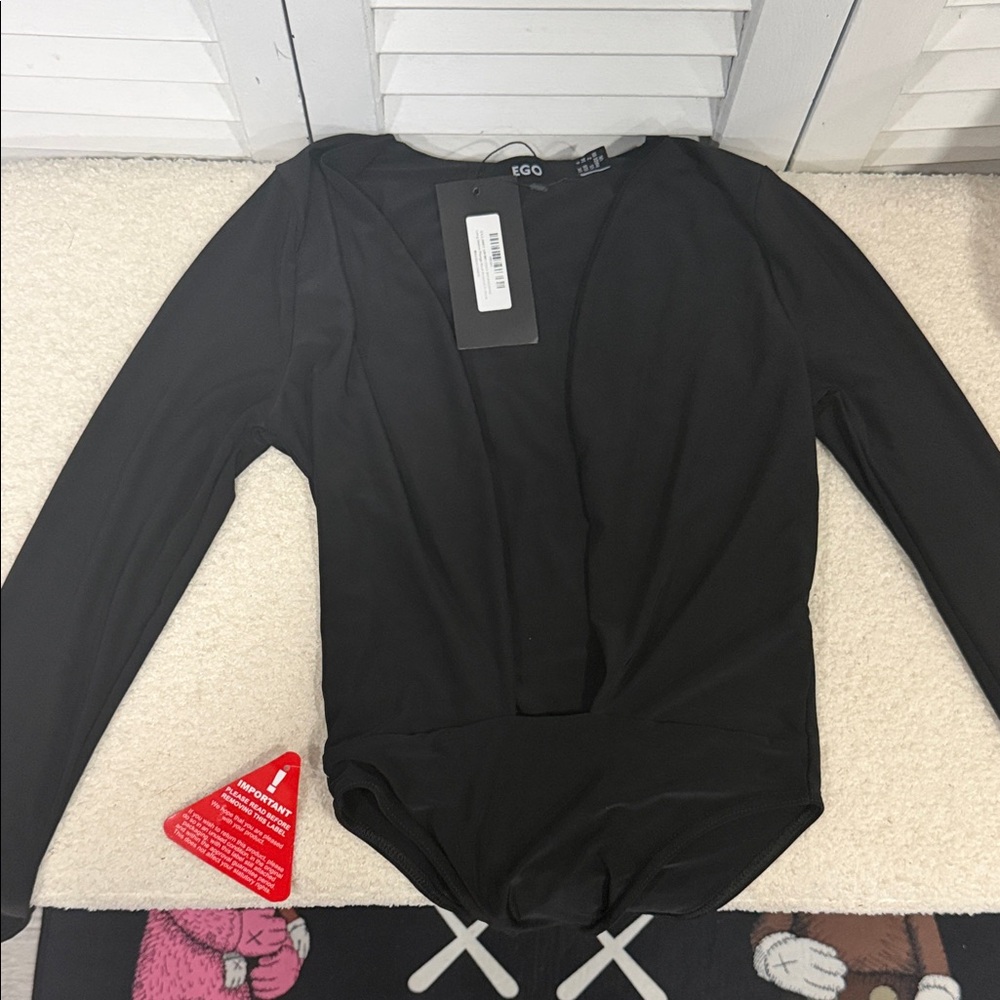 Ego Official long sleeve plunge neck bodysuit in black - Womens 2 - Picture 2 of 4